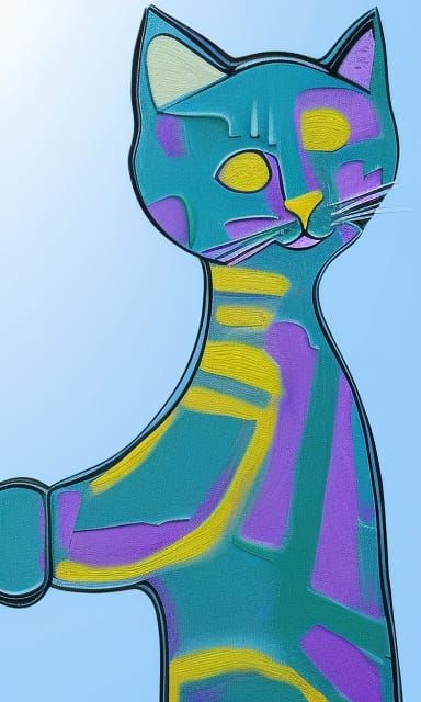 Abstract Purple Cat in Cubist Style