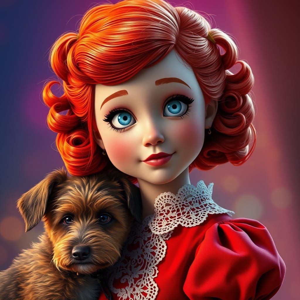 Little Orphan Annie in Vibrant Hyperrealistic Style