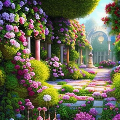 Beautiful Rose Garden with Sunlight, Hyperdetailed Photoreal...