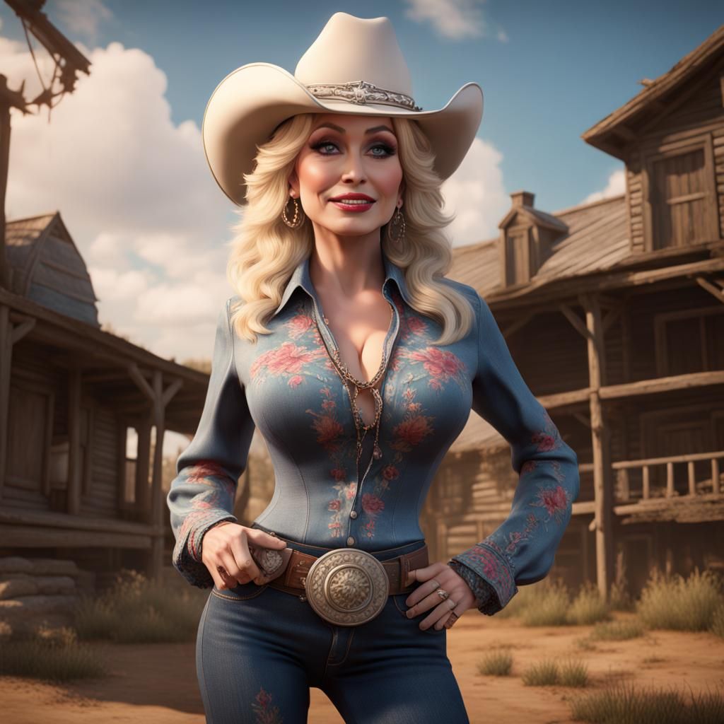 Detailed Matte Painting of a Woman in Cowboy Hat