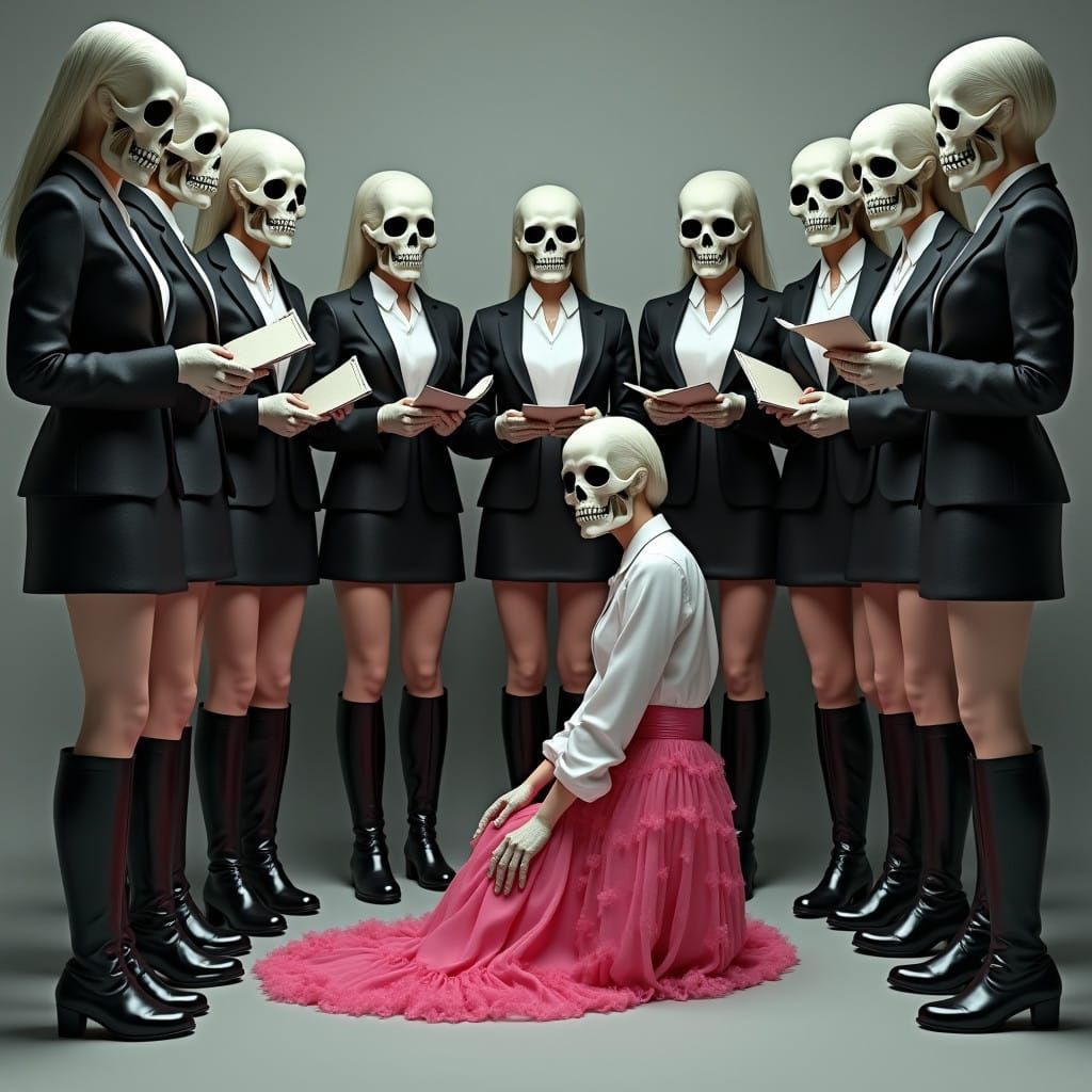 Skull-Faced Frieda Boher Clones Surround a Kneeling Figure i...