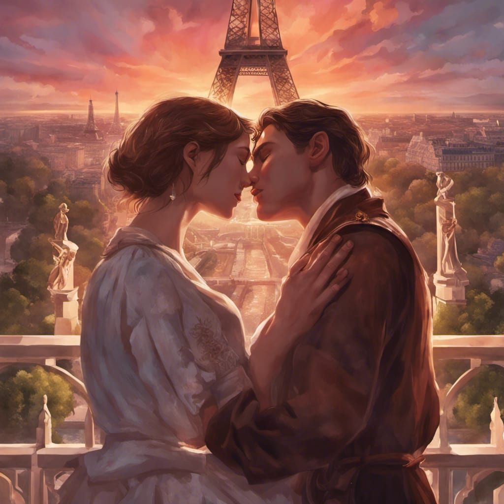 Romeo and Juliet Kiss at Sunset: Romanticism Concept Art