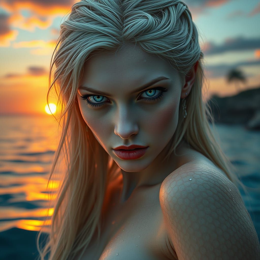 Beneath the Surface: A Haunting Mermaid's Gaze