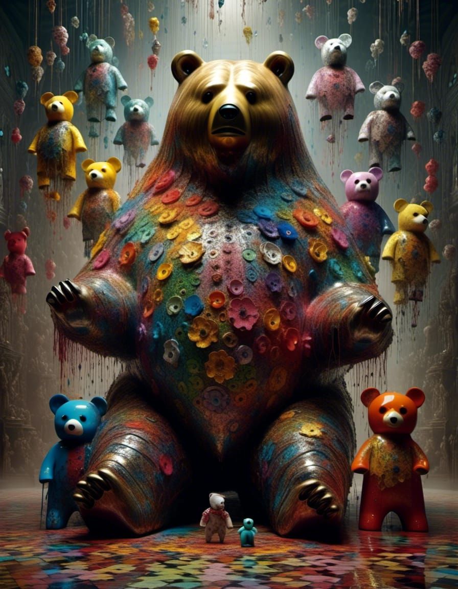Surreal Bear Illustration in Triadic Colors