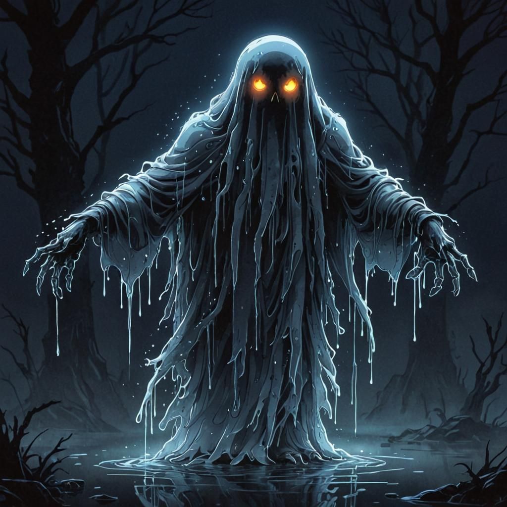 Eerie Ghost with Glowing Eyes in Sketch Art Style