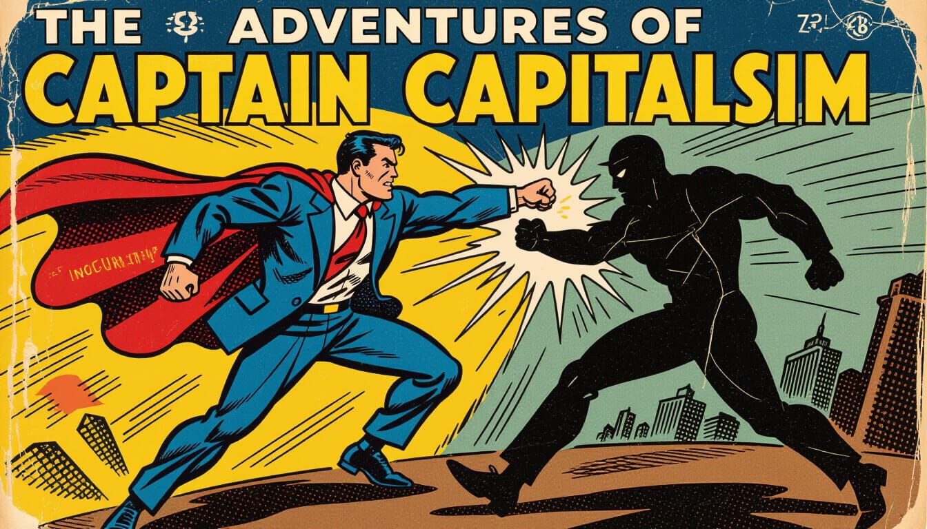 Vintage Comic Cover: Captain Capitalism Fights Inequality
