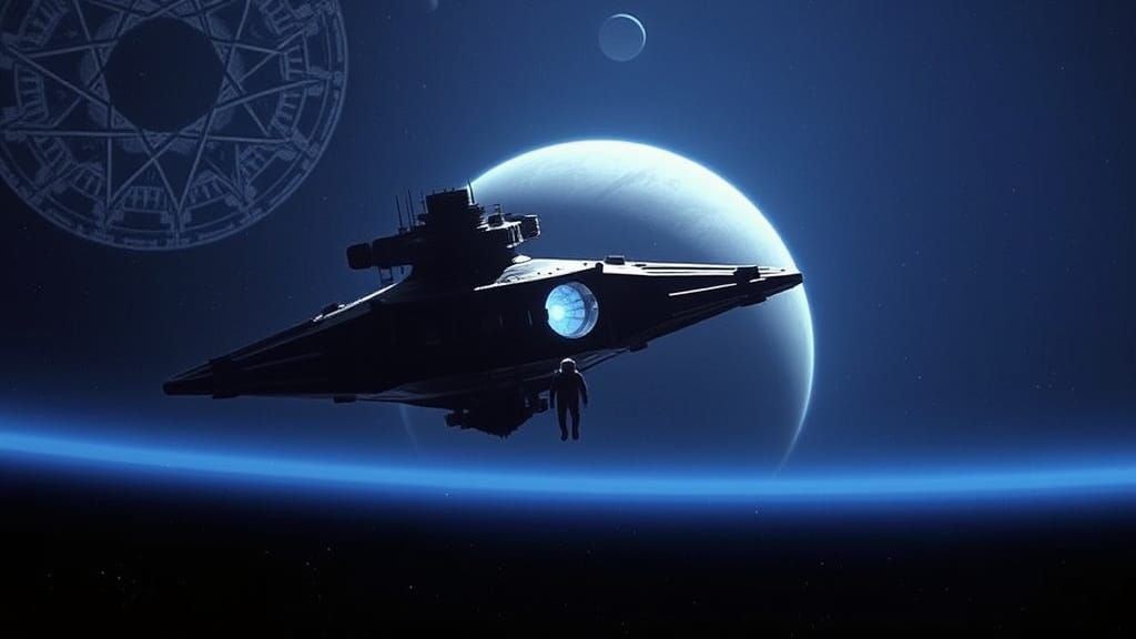 Spaceship Orbiting Jupiter: A Space Odyssey Scene