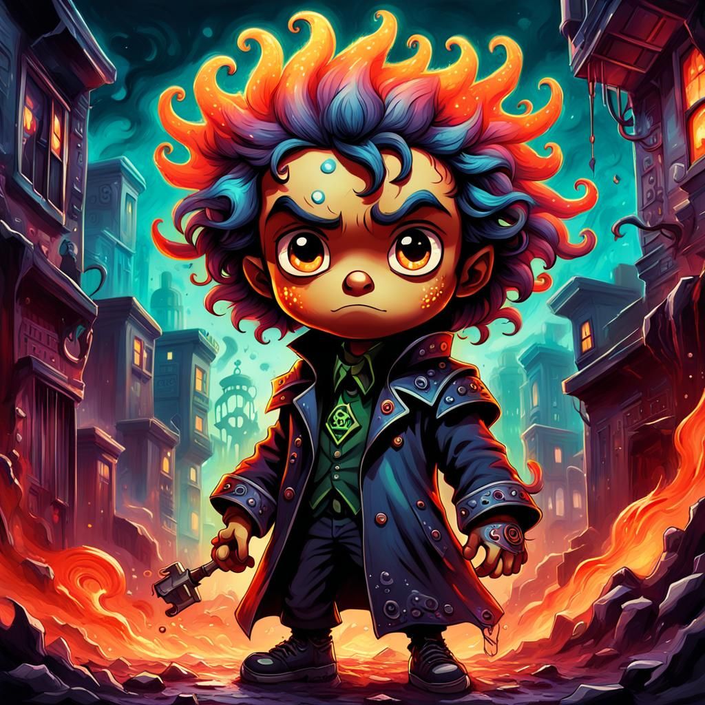 Lovecraftian Chibi Prince in Graffiti Hellscape