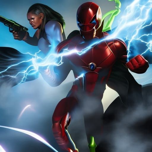 Superhero Team Battle Against Alien Monsters in Comic Style