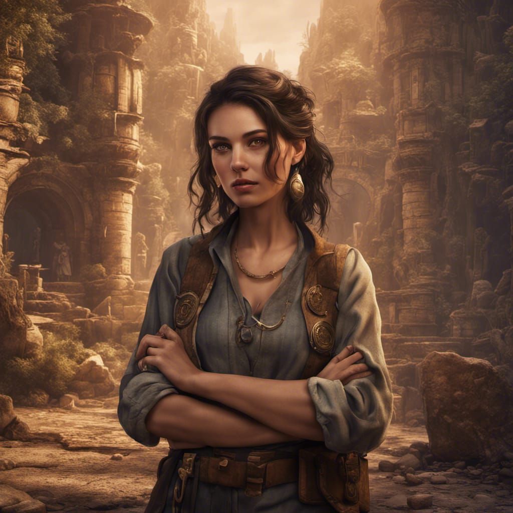 Brunette Archeologist's Journey to Another Reality