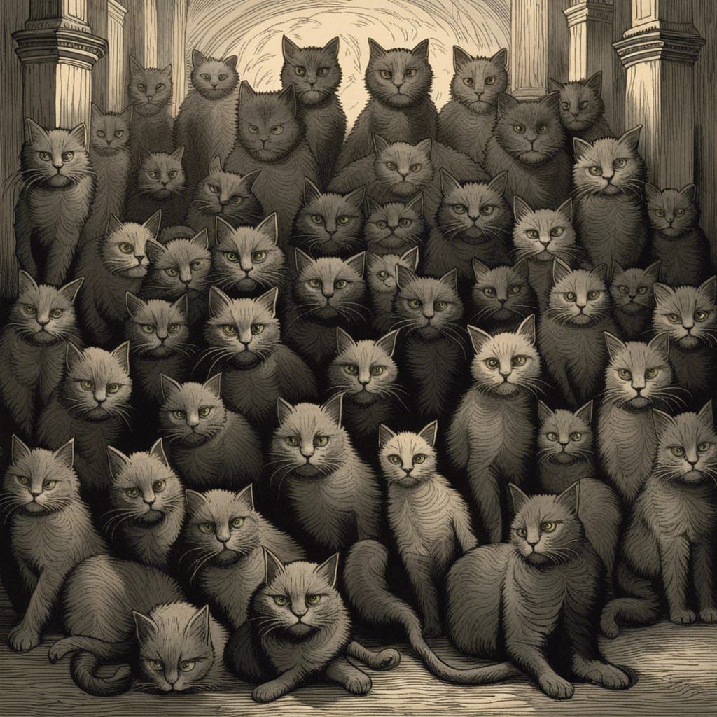 Repeating Cat Pattern in Horror Style