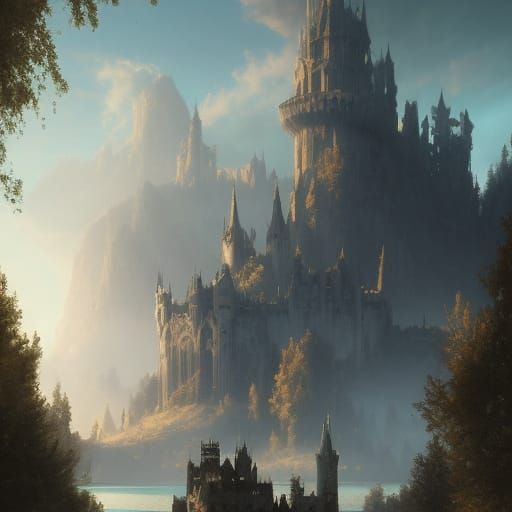 Magical High Fantasy Castle on Turquoise Lake