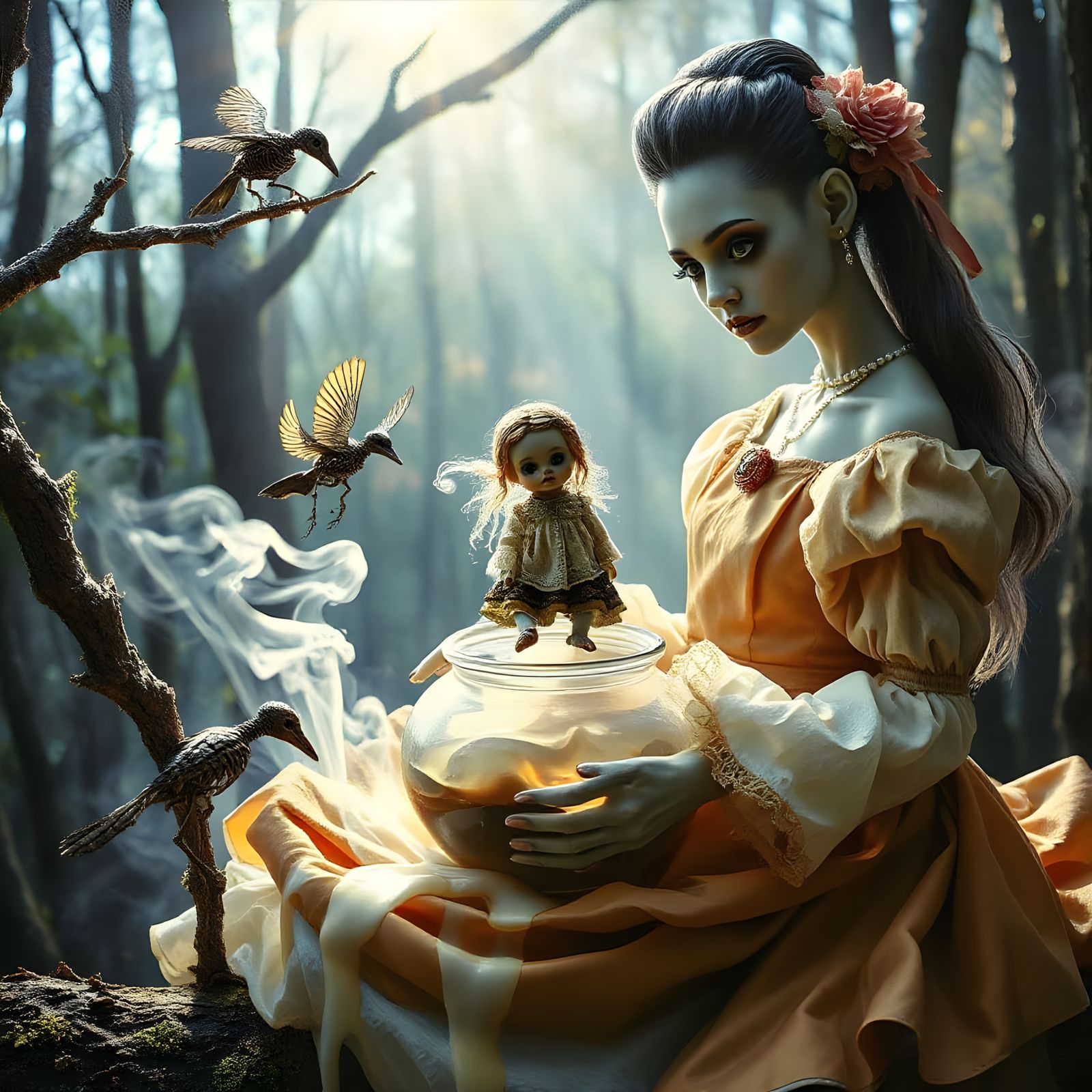 Magical Potion with Alien Brewmistress in Nordic Forest