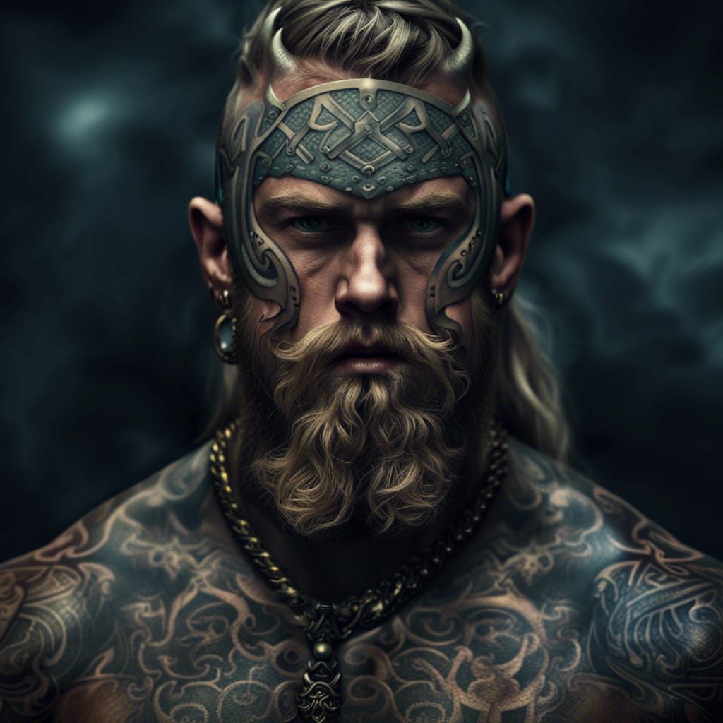 Viking Warrior Face Tattoo: Epic Digital Matte Painting