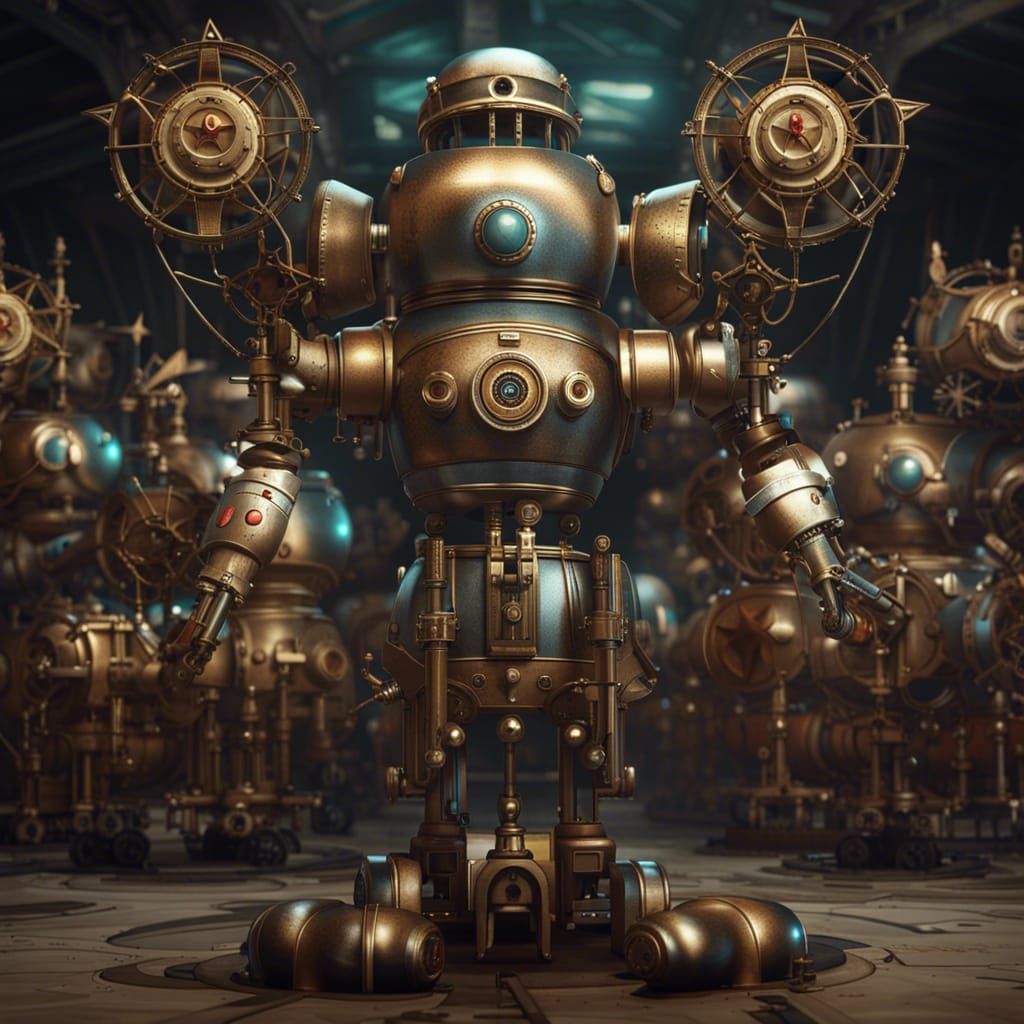 Robots Supervised by WWII Figures: Detailed Matte Painting