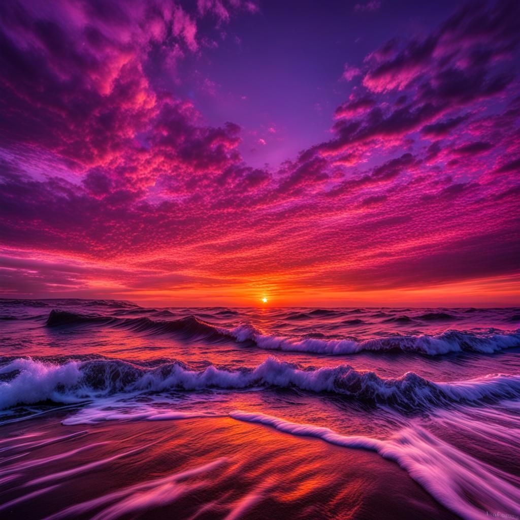 Hyperrealistic Ocean Sunset in Pink and Orange