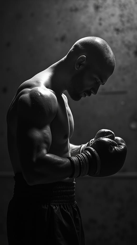 Boxer in Silent Meditation: Hyper-Realistic Cinematic Portra...