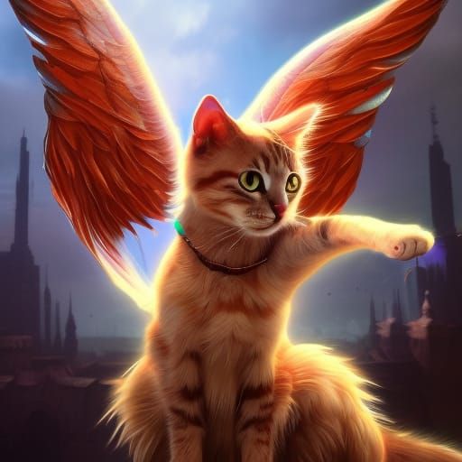Angelic Cat in Detailed Matte Painting Style