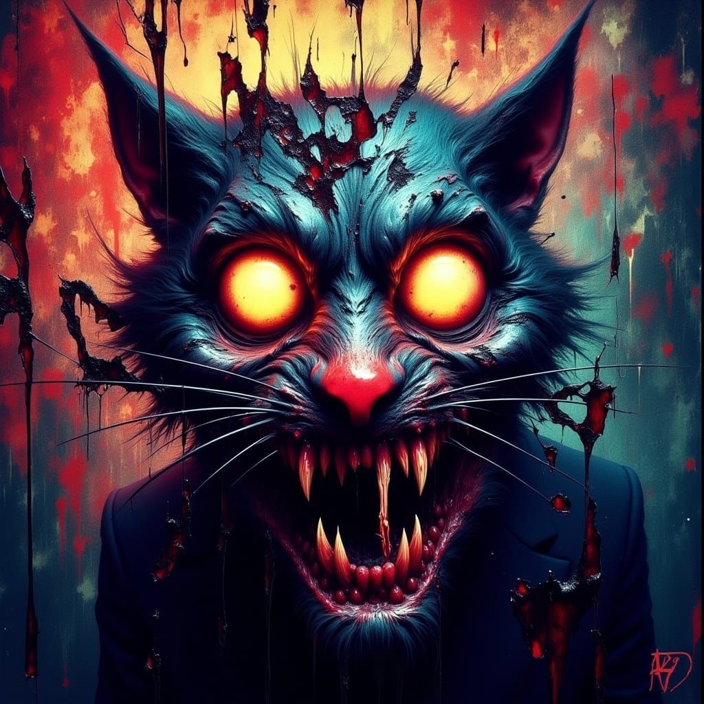 Grotesque Cheshire Cat Face in Impasto Style