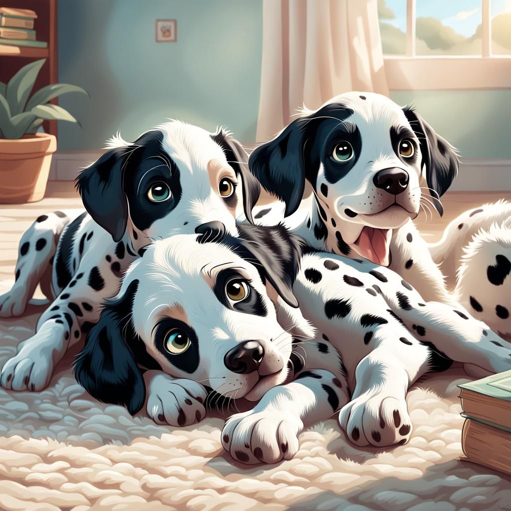 Playful Dalmatian Puppies: A Heartwarming Disney-style Scene