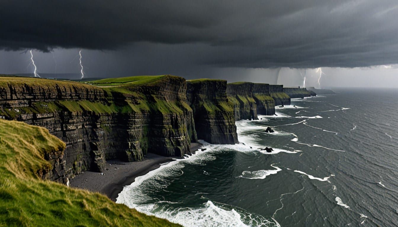 Stormy Cliffs of Moher in Ireland with Crashing Waves