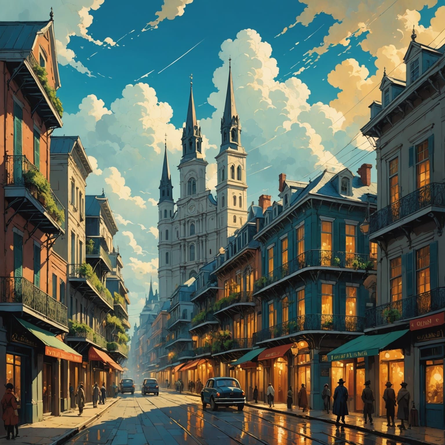 French Quarter in Baroque Oil Painting Style