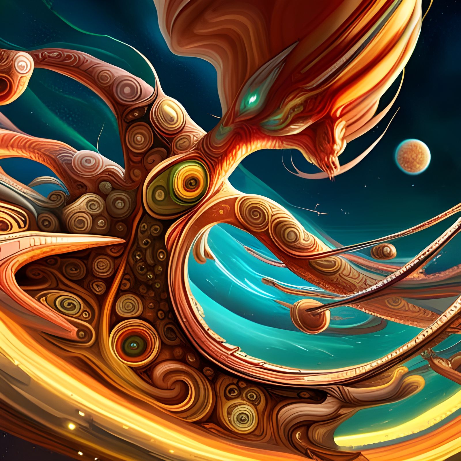 Alien Creature on Starship: Fractal Digital Art