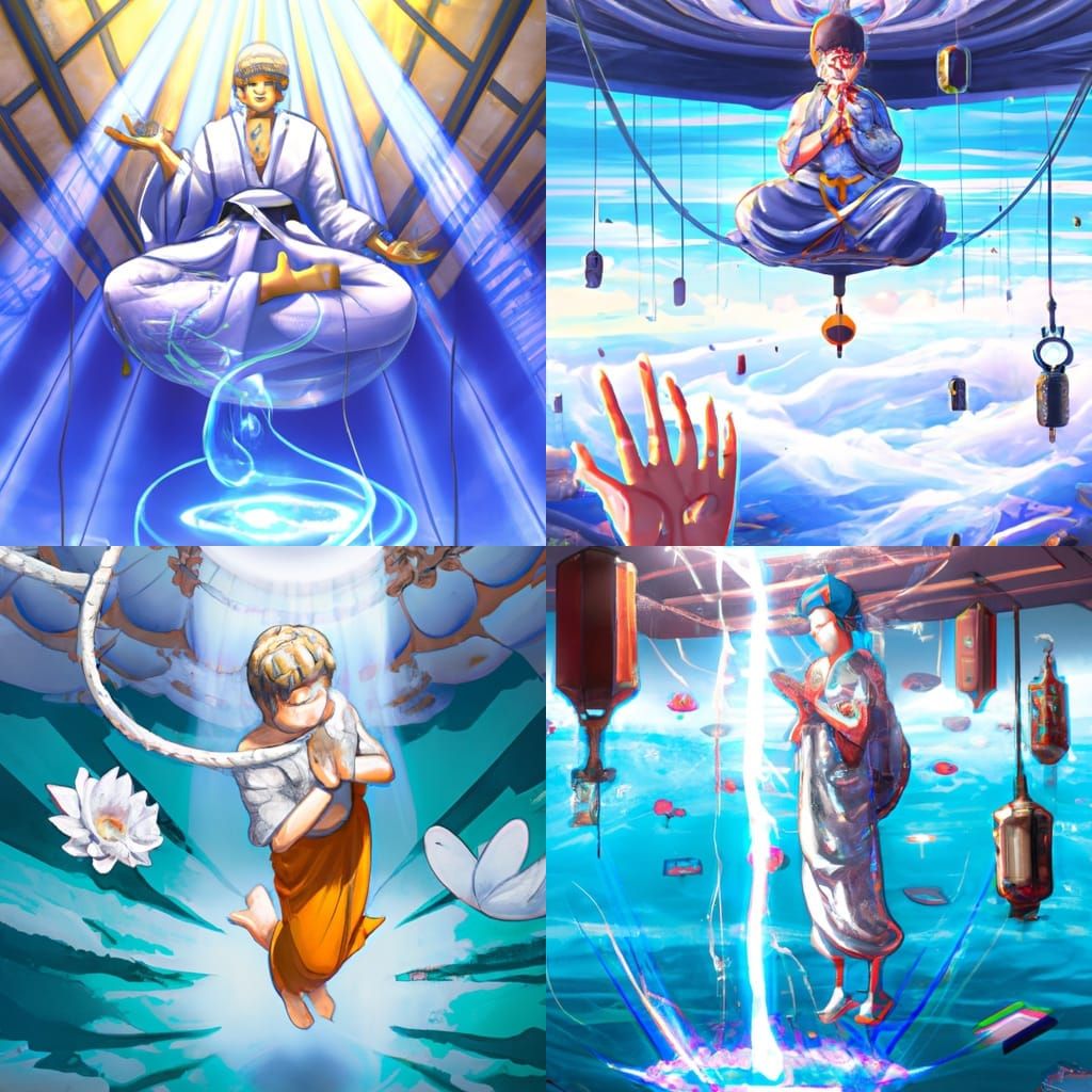 Levitating Buddha Praying in Anime Style
