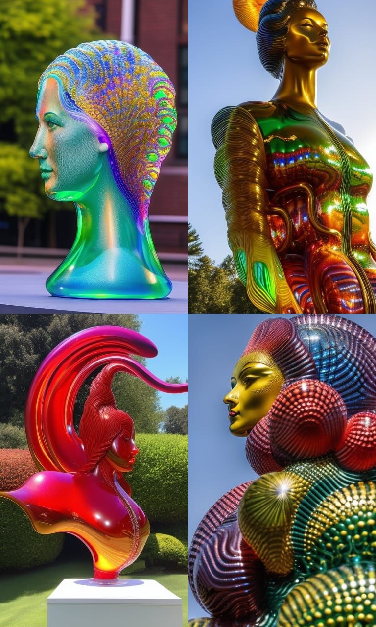 Glass Female Thinker Statue with Stained Glass