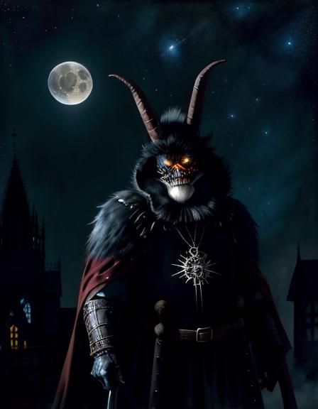 Krampuslauf at Medieval Cathedral Under Luminous Moon