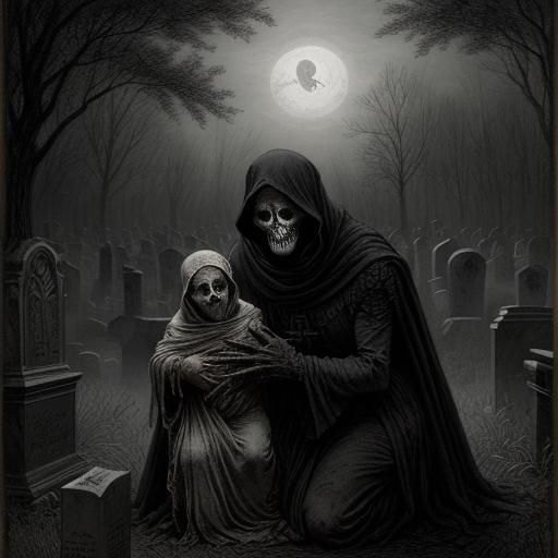 Graveyard Ghoul and Hag: A Dark Horror Scene