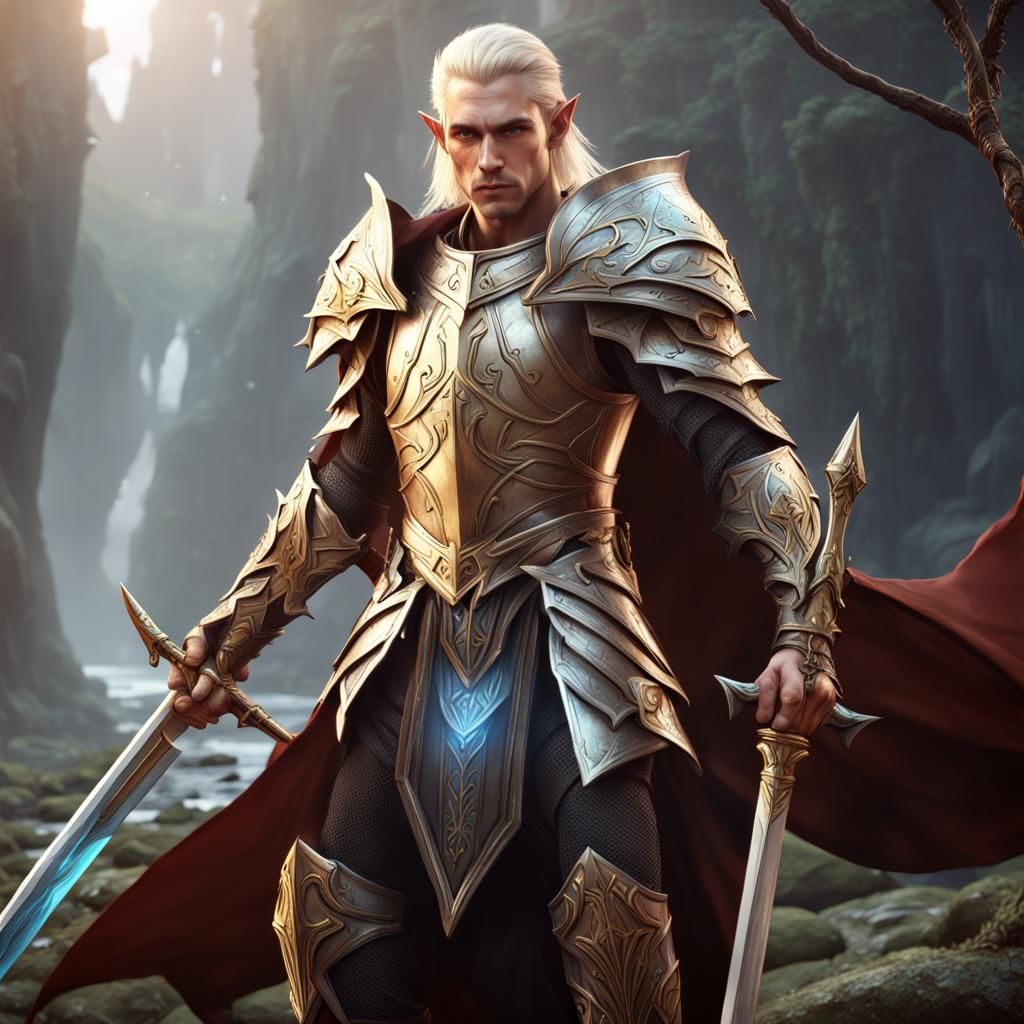 High Elf Paladin in Heavy Armor, Fantasy Art