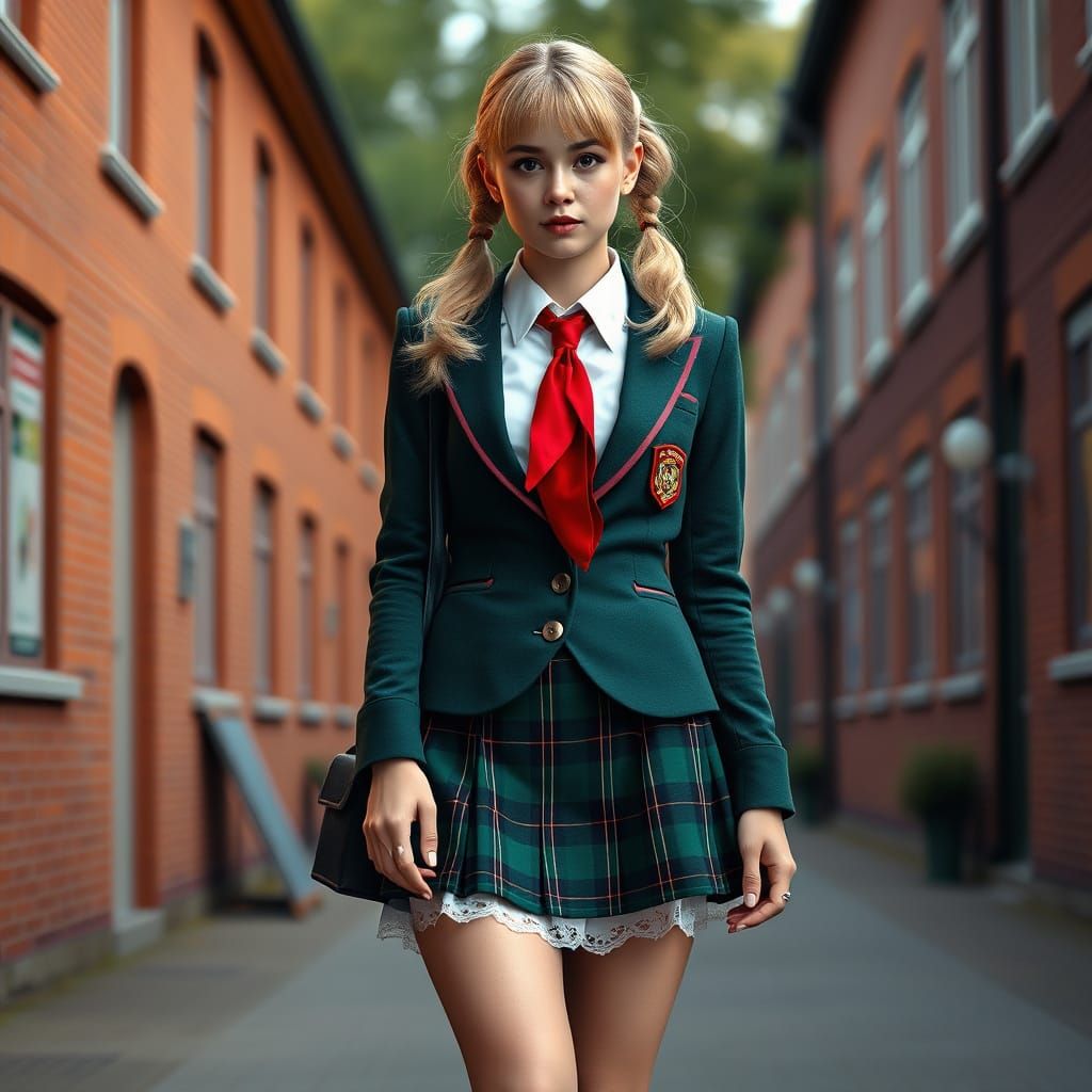 Teenage Girl in School Uniform, Hyperrealistic Art