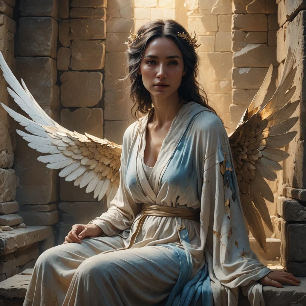 Angelic Woman in Stone Room: Fantasy Realism