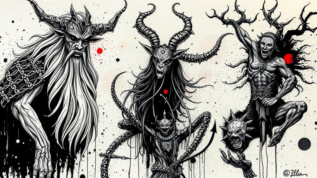 Epic Celtic Gods in Ink Splatter Art