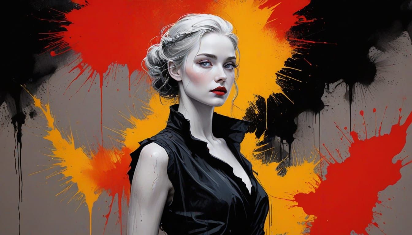 Elegant Polka Dot Portrait in Wet Grunge Style