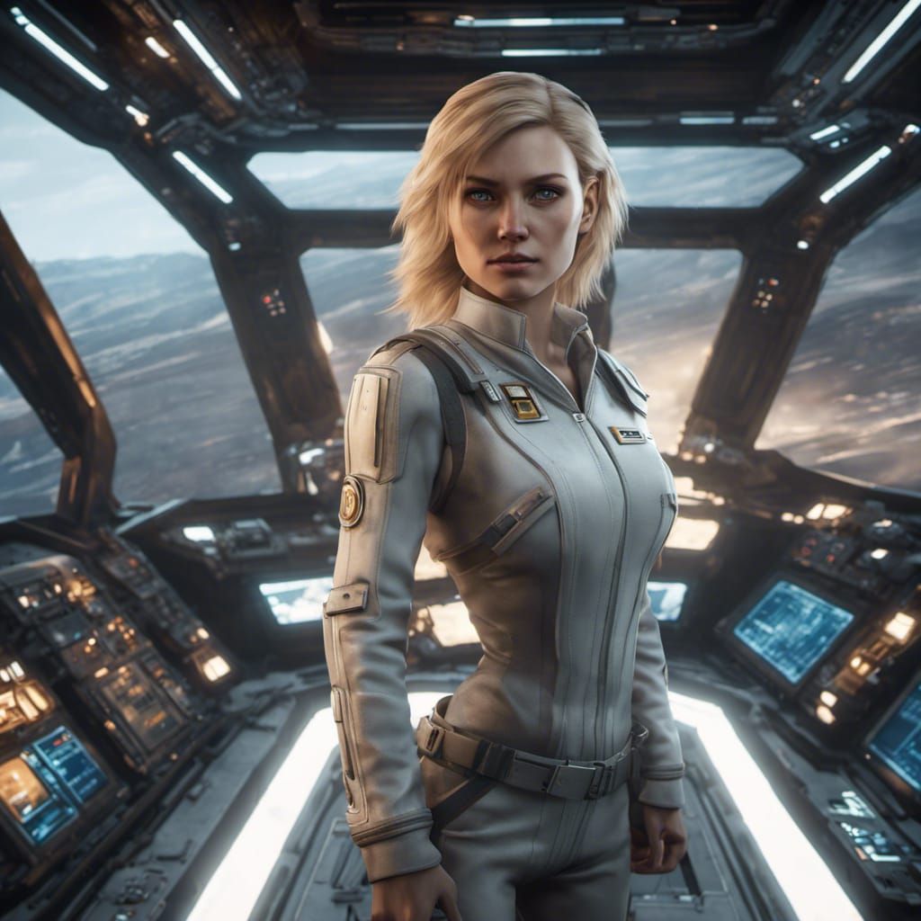 Blonde Scientist Views Space Aboard Starship