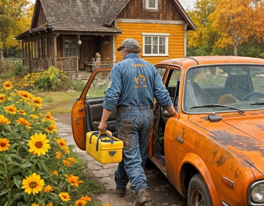 Mechanic Arrives Home After a Long Day