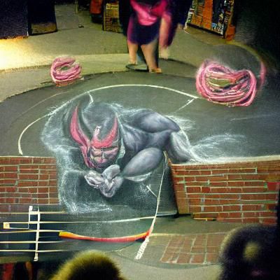 Whimsical Chalk Art: The Devil Skipping Rope