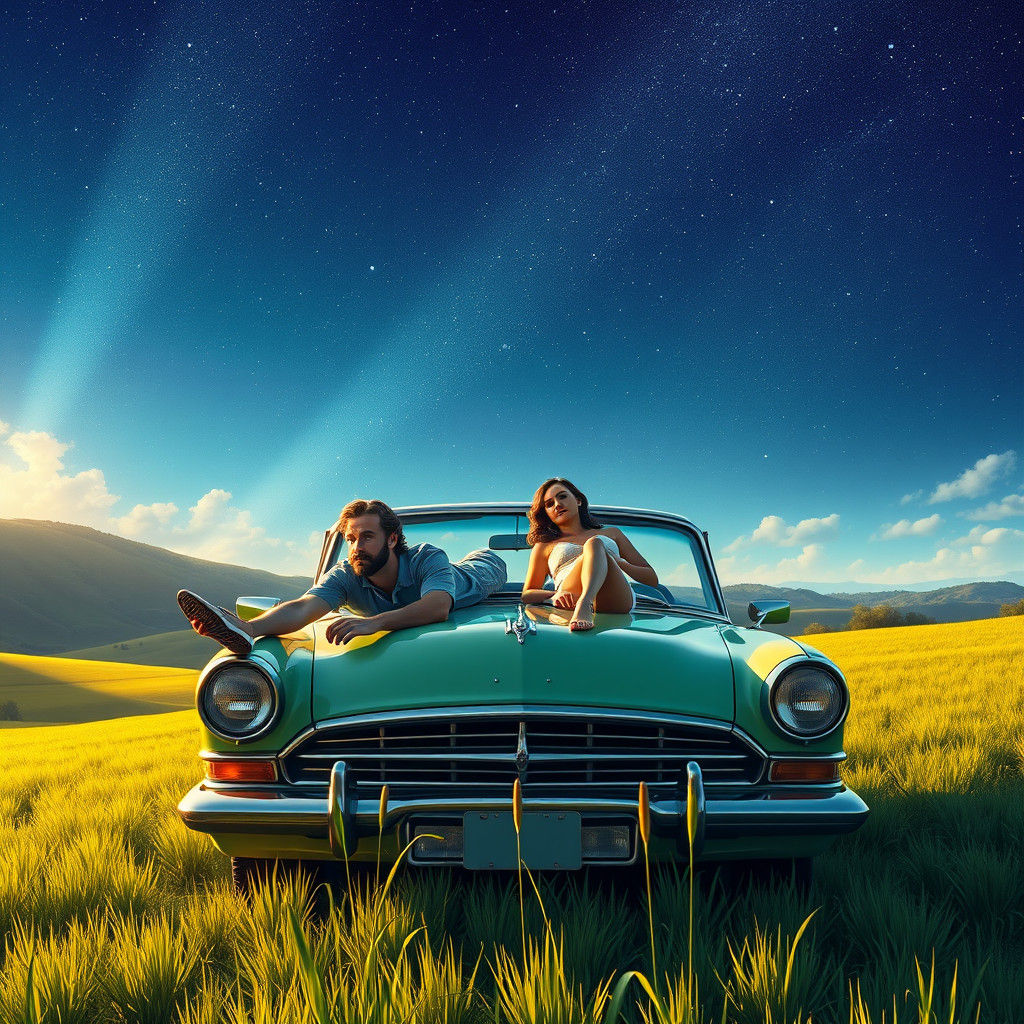 Couple Relaxing Under Starry Sky: Illustration