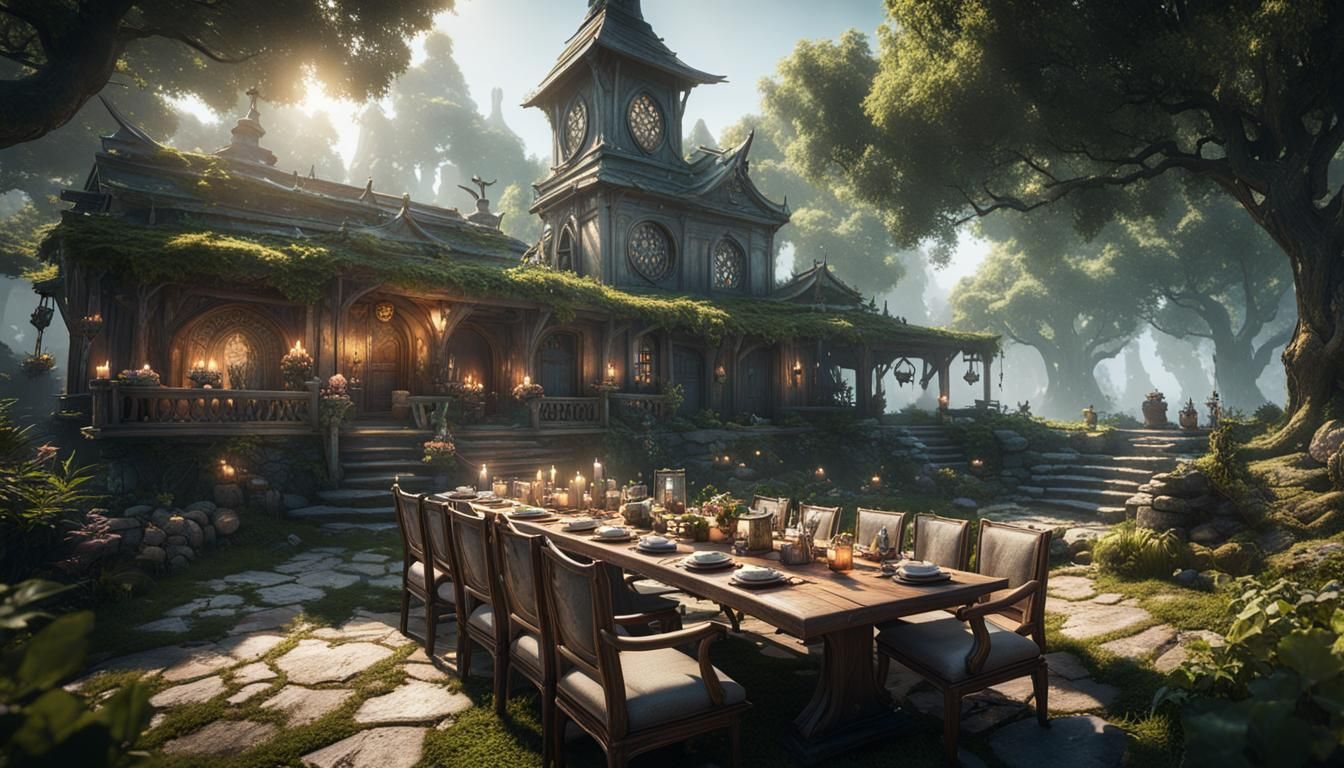 Elvish Tea Party in 3D Cinematic Style