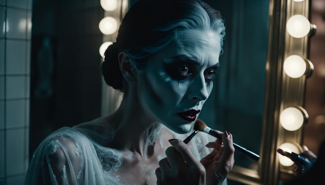 Ghostly Woman Applies Makeup in Haunted Bathroom