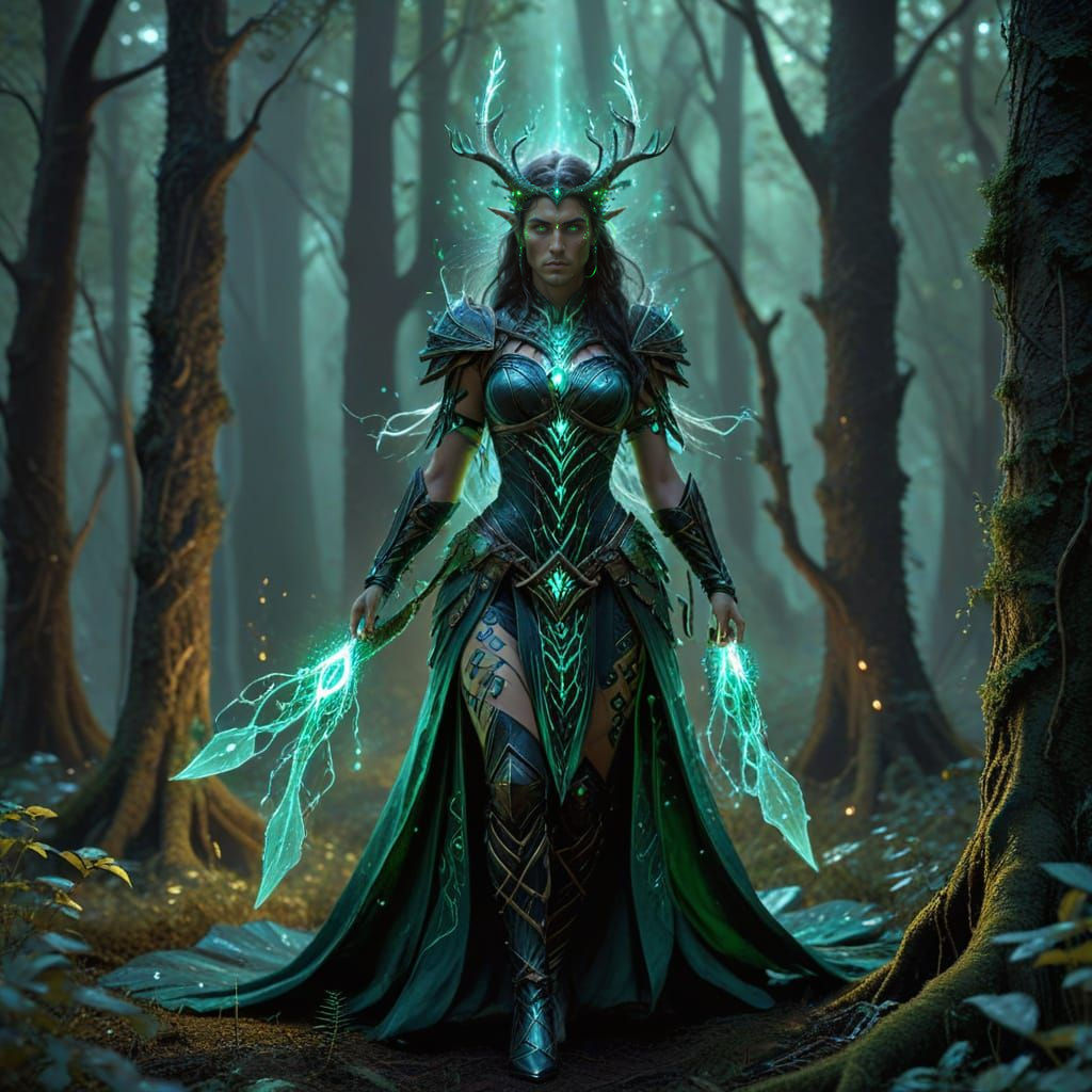 Enchanted Woodland Warrior in Digital Fantasy Painting