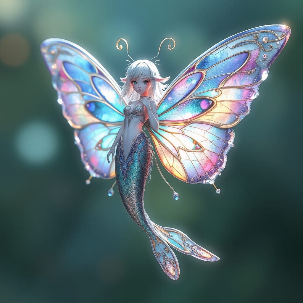 Iridescent Mermaid Butterfly in Anime 3D Art