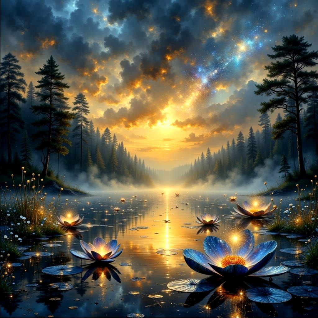 Magical Lights in Landscape with Metallic Textures