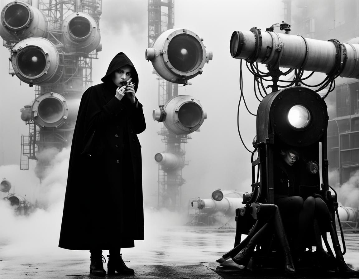 Gothic Saturn V Rocket Launch in Black and White