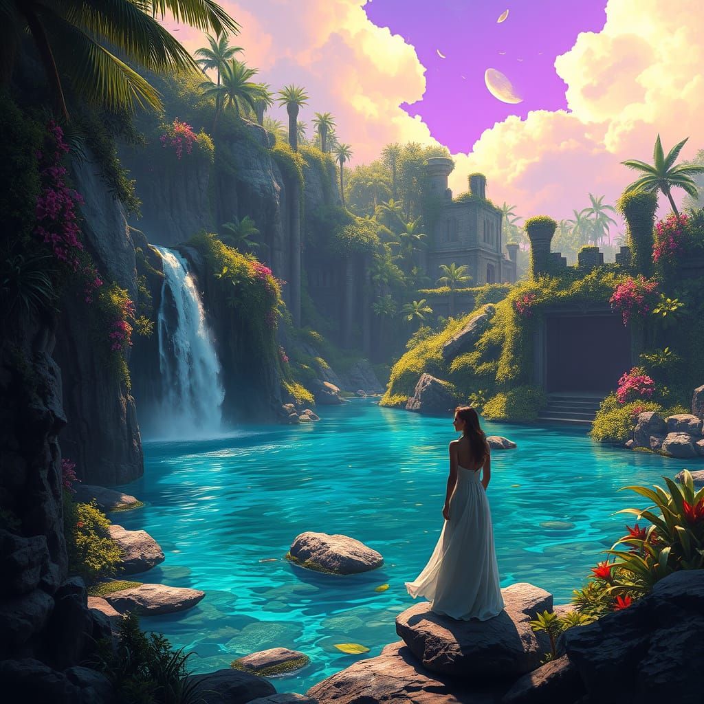 Secluded Cove: Dark Fantasy Art Nouveau Scene