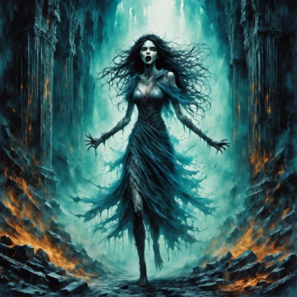 Haunting Banshee Soul Screams in Temple Ruins