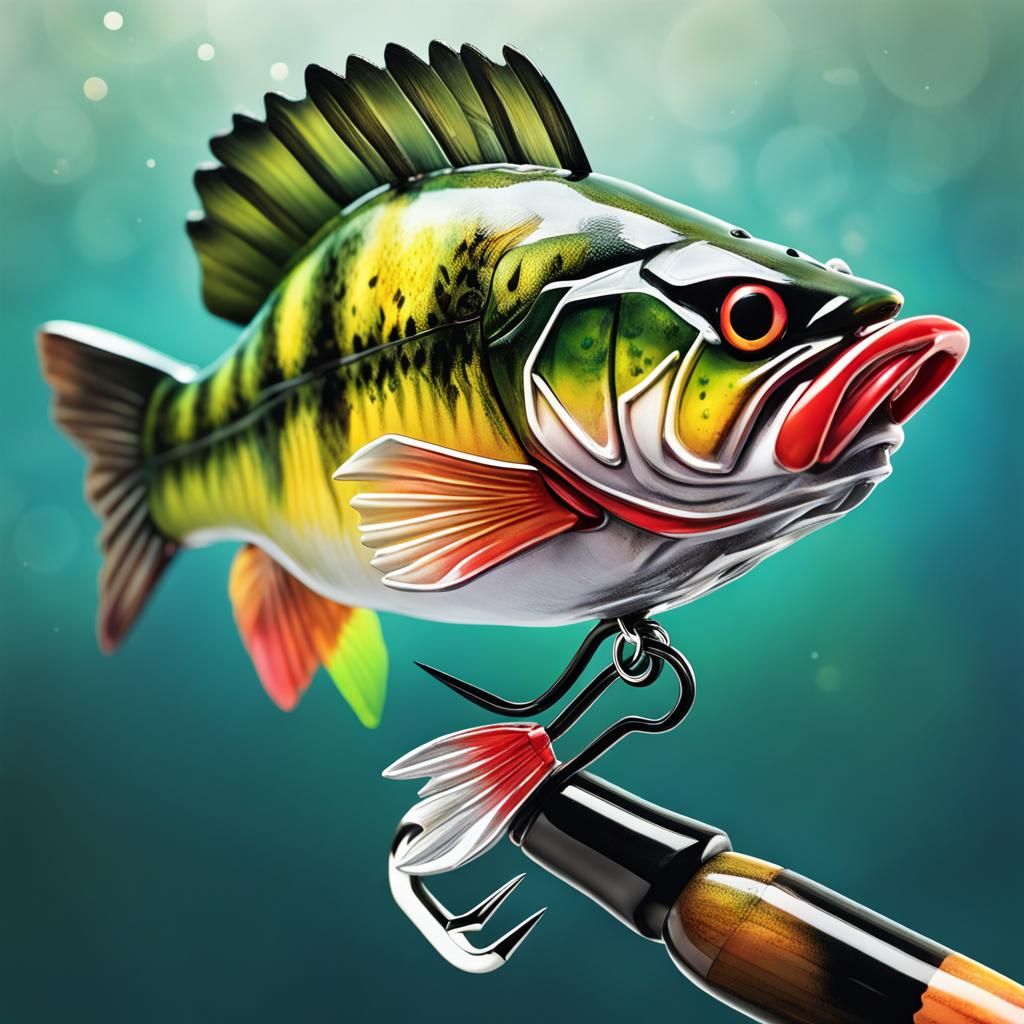 Hyperrealistic Perch Attack Lure in Splash Art Style