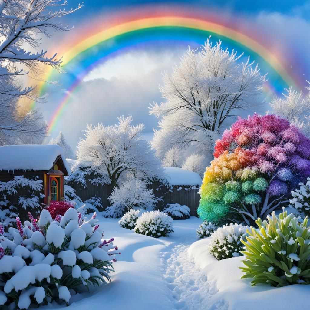 Snowy Garden Rainbow: A Winter Wonderland